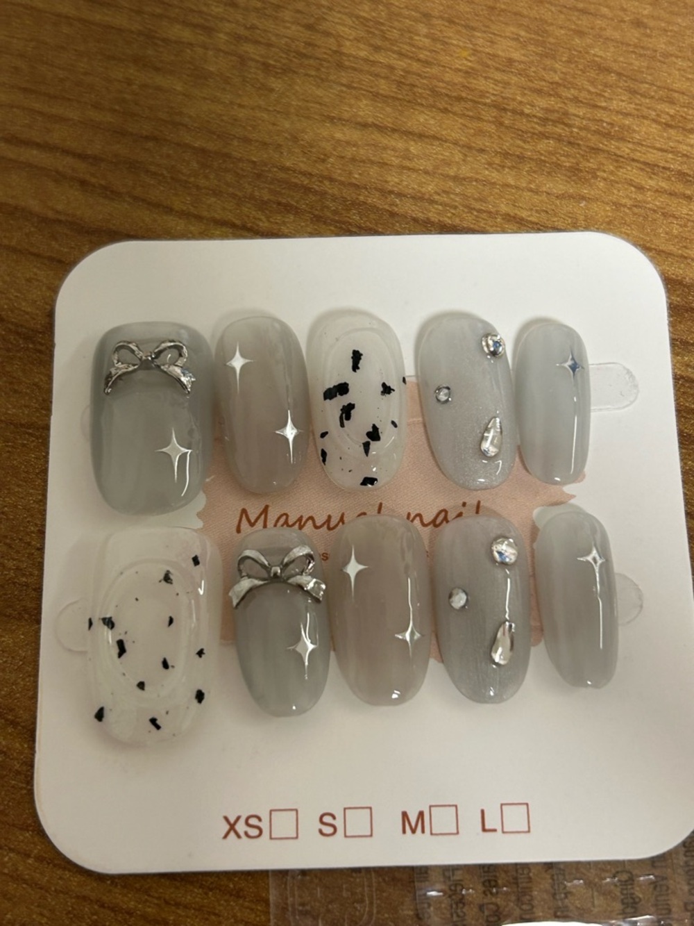 NEW handmade acubi ribbon squared oval acrylic nails (with nail glue stickers)